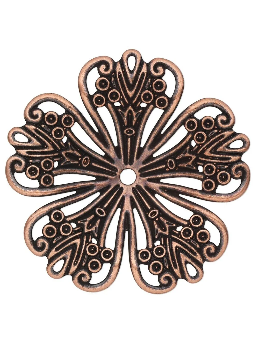 Fancy Concave 5-Petal Flower 42mm Antique Copper Filigrees Pendants 2 pcs